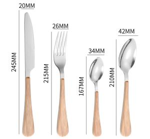 Juego de cubiertos dorados con mango de madera para comida occidental, cuchillo, tenedor y cuchara, para el hogar y restaurante, cuchillo y tenedor para carne - Product Image 1