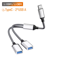 Cable Extensor USB-A OTG de Ángulo Recto 2 en 1 y 3 en 1, Personalizado OEM, con Trenzado de Metal y Nailon, para Computadora