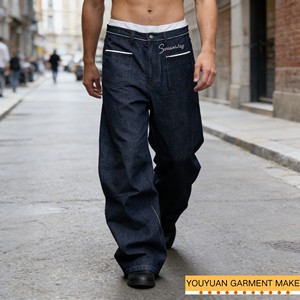 <span class=keywords><strong>Jeans</strong></span> in Denim Giapponese Selvedge Personalizzati OEM ODM, Modello <span class=keywords><strong>Baggy</strong></span> e Loose, Lavaggio Nero per Uomo - Product Image 5