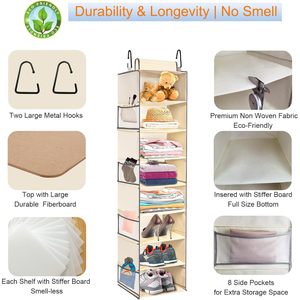 1 Pack Hanging <b>Shoe</b> Organizer 8 Shelf With Side Pockets For Closet <b>Storage</b> Behind Door Wall Mount Fabric Organizer - Product Image 4