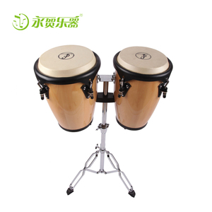 Venta al por Mayor de Par de Congas de Madera Natural Brillante de 8+9 Pulgadas, Percusión Manual con Piel de Cabra y Soporte Trípode Estable, Logotipo Personalizado - Product Image 4