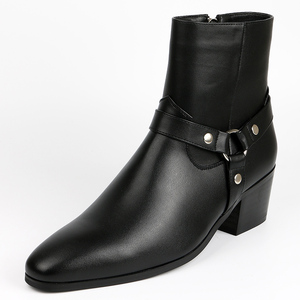 Botas <span class=keywords><strong>de</strong></span> hombre estilo arnés, negras, con punta en pico lateral, tacón <span class=keywords><strong>de</strong></span> bloque, estilo vaquero, con anillo en <span class=keywords><strong>O</strong></span> y tachuelas, zapatos <span class=keywords><strong>de</strong></span> vestir <span class=keywords><strong>de</strong></span> moda - Product Image 2