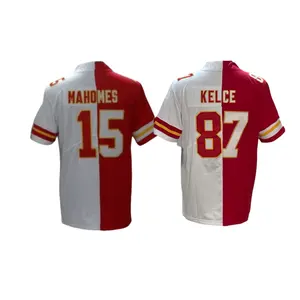 Поддержка сшитых на заказ красных белых футболок американского футбола Kansas City 15 Patrick Mahomes 87 Travis Kelce