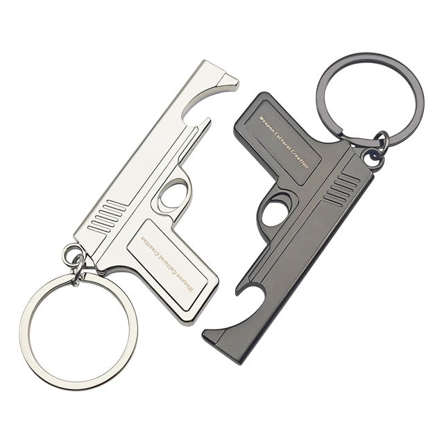 Custom Logo Gun Shape Key Chain Metal Mini Beer Bottle Opener with Key Ring Desert Eagle Pistol Handgun Key Holder Promotion