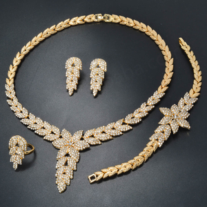 Vente en gros de bijoux de mariage de haute qualité plaqués or, ensemble de bijoux de mariée personnalisé en zircon hawaïen - Product Image 3