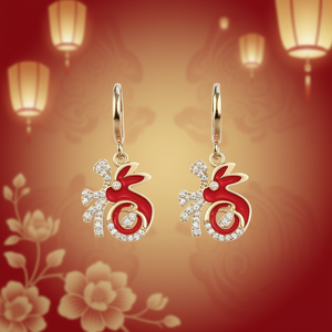 Pendientes con caracteres chinos rellenos de oro con diamantes redondos de talla brillante engastados en bisel para mujer, joyería de regalo de estilo clásico - Product Image 2