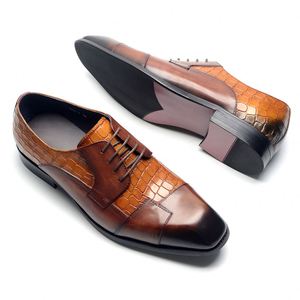 High-quality Luxurious Men's Office Wedding <b>Shoes</b> Stylish Patchwork square Toe. Genuine Leather <b>Height</b> <b>Increasing</b> Autumn - Product Image 4