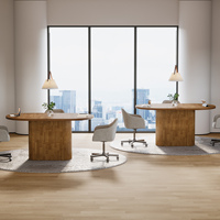 Table de conférence ovale Tribesigns de 47,24 pouces pour 4 personnes, table de réunion en bois rustique avec base polygonale, petit bureau