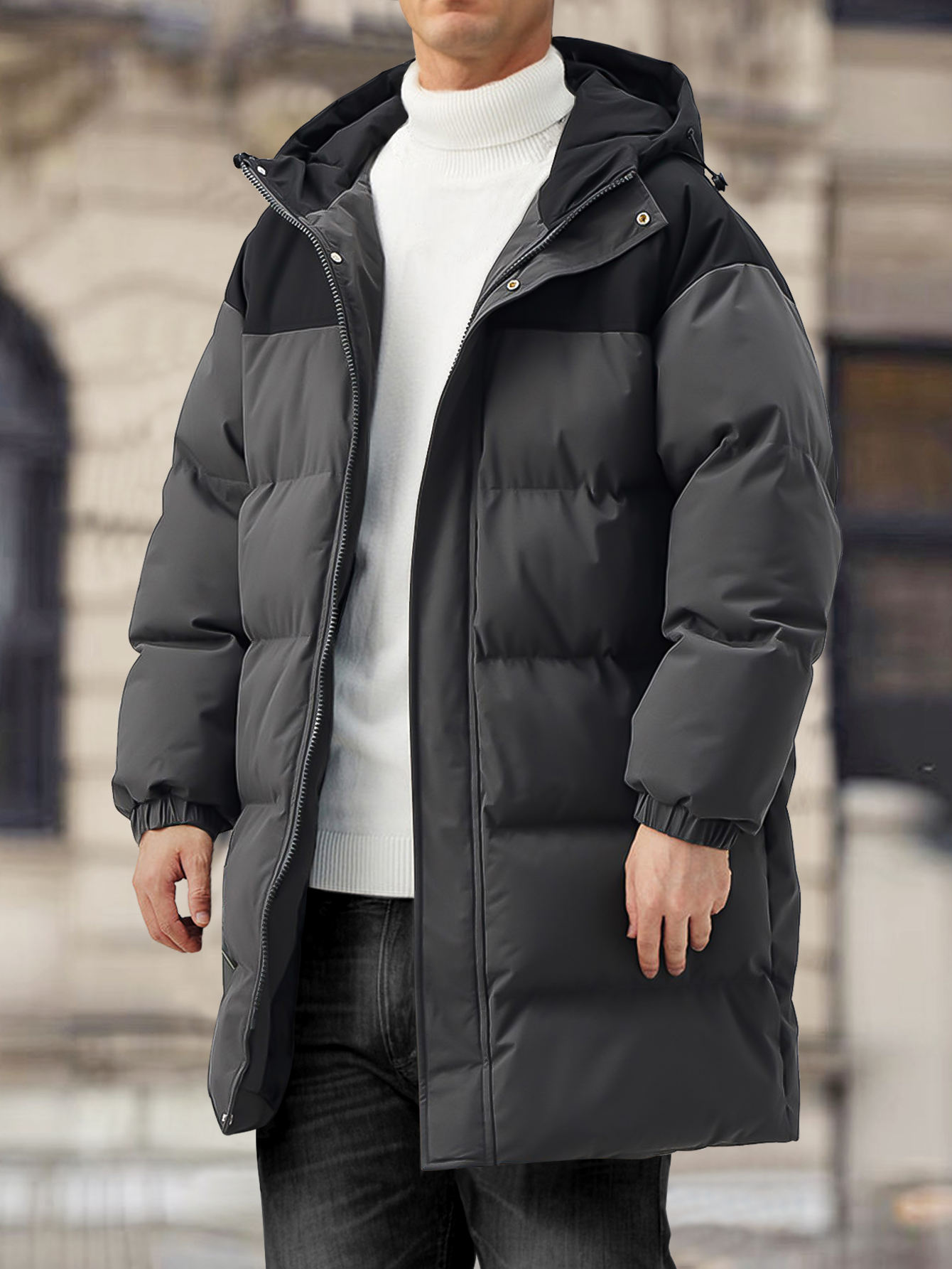 Thick Eco-Friendly Men's Long Winter Puffer Jacket with Hood