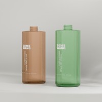 Grosir wadah sampo bahu datar botol PET silinder transparan 1L warna kustom untuk perawatan pribadi
