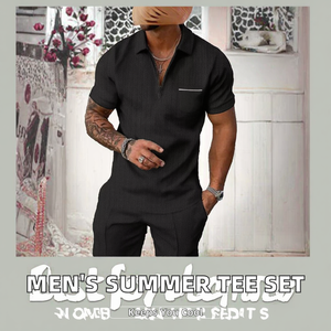 Men's Navy Blue Polo Shirt <b>Set</b> Short Sleeve Solid Color <b>Knitted</b> Breathable Casual Summer Wear Breathable Lightweight - Product Image 2