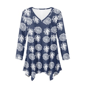 6xl personnalisé femmes <span class=keywords><strong>grande</strong></span> <span class=keywords><strong>taille</strong></span> 3/4 manches coupe ample Flare balançoire <span class=keywords><strong>tunique</strong></span> hauts Floral grand basique t-shirt chemisiers et chemises pour femmes - Product Image 3