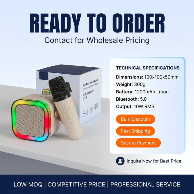 Portable for Bluetooth Wireless Speaker with RGB Light and Karaoke Microphone Set 5W Battery Powered