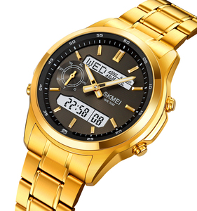 SKMEI # Montre numérique à double fuseau horaire 2284, chronographe à quartz, heure mondiale, chronomètre, acier inoxydable, étanche 3atm - Product Image 1