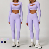 Nouveauté : Ensemble de sport 2 pièces pour femmes, haut à manches longues et short respirant à séchage rapide pour la gym, le fitness et le yoga