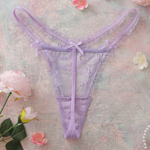 Tanga de encaje floral <span class=keywords><strong>sexy</strong></span> al por mayor para mujer, con volantes dulces, doble lazo lindo y tiro bajo - Product Image 3