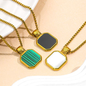 Collar con Colgante de Acero Inoxidable JUSNOVA para Mujer, Chapado en Oro de 18K, Malaquita, Ónix, Concha, Joyería Geométrica Minimalista, <span class=keywords><strong>Cadena</strong></span> Impermeable - Product Image 4