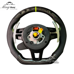 Volante Deportivo Personalizado de Fibra de Carbono Auténtica en Negro y <span class=keywords><strong>Verde</strong></span> para Porsche 911 718 Panamera Cayenne Taycan Boxster Cayman <span class=keywords><strong>Macan</strong></span> - Product Image 6