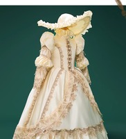 Robe de bal royale médiévale rétro gothique QWZ141, robe de cour, col carré, taille cintrée, nœud papillon, costume élégant pour femmes