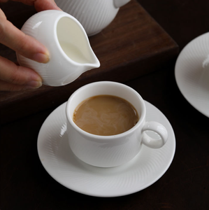 Service à thé et café en céramique blanche élégante avec logo personnalisé, théière, cafetière, tasse, soucoupe, crémier pour hôtel, restaurant, cadeau de mariage - Product Image 2