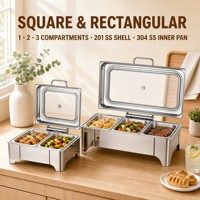 Edelstahl Chafing Dish Quadratisch Rechteckig 1 2 3 Fächer Buffet-Wärmer Gehärteter Glasdeckel Hotel Restaurant Catering