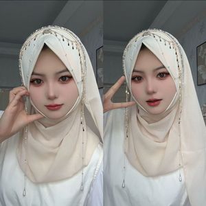 Zifeng OEM Nouveau Style Chaud Papillon Gland Cristal Brodé à la Main Chaîne Chiffon Hijab du Moyen-Orient pour Musulmane - Product Image 1