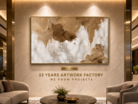 Art mural texturé en bas-relief abstrait avec effet de gouttes d'encre marron et blanc, cadre en aluminium, pour hall d'hôtel, toile de fond en marbre, personnalisable OEM