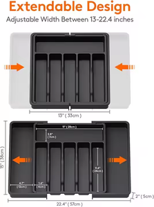 Bandeja Ajustable de Plástico para Cubiertos con Divisores Desmontables para Organización de Cajones de Cocina - Product Image 2