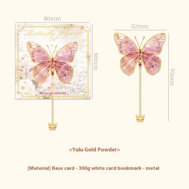 ชุดที่คั่นหนังสือโลหะแป้งหยกน้ำค้างสีทองรูปผีเสื้อรูปดอกไม้