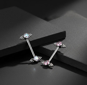 <span class=keywords><strong>Piercing</strong></span> de pezón de titanio G23 ASTM F136 14G con circonita cúbica marquesa y ópalo <span class=keywords><strong>para</strong></span> niños - Product Image 2