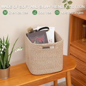 11 Inch <strong>Storage</strong> Cubes Brown Cotton Rope Woven <strong>Square</strong> <strong>Storage</strong> <strong>Baskets</strong> Organizer for Classroom Kids Toy Bins - Product Image 2