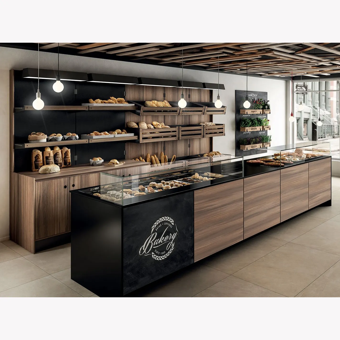 Tùy Chỉnh Bakery Nội Thất Gỗ Hiển Thị Đảo Ấm Hơn Truy Cập Kệ Giá Giỏ Bánh Mì Hiển Thị Showcase