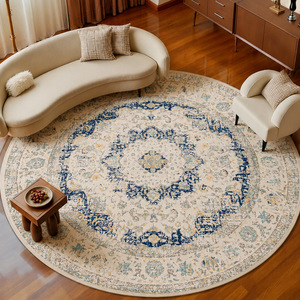 Tapis rond ethnique persan vintage, tapis d'intérieur pliable et lavable, tapis décoratif pour salon et chambre à coucher - Product Image 4