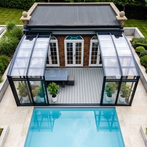 Abri de <span class=keywords><strong>piscine</strong></span> moderne de luxe avec toit <span class=keywords><strong>rétractable</strong></span>, <span class=keywords><strong>véranda</strong></span> motorisée coulissante en verre, abri solaire intelligent étanche - Product Image 1