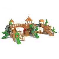 Ensemble de toboggan et de balançoire en bois d'extérieur avec composants en plastique pour enfants - Équipement de terrain de jeu à haute sécurité