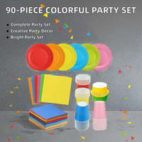 Ensemble de 40 à 60 pièces d'assiettes en papier rondes, gobelets, serviettes multicolores 250 ml, fournitures pour fête d'anniversaire DIY