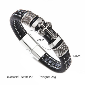 Cross <b>Leather</b> <b>Bracelet</b> Black Red Magnetic Clasp Men's Jewelry Gift Fashion Wrap <b>Bracelet</b> - Product Image 2