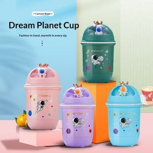 Vaso de Vidrio de Doble Capa con Diseño de Dibujos Animados, Antiderrames, Aislamiento Térmico, Tapa con Pajita Deportiva, Vaso de Agua Universal para Bebés y Niños - Product Image 5