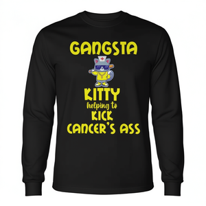 T-shirt à manches longues Gangsta Kitty, design de soutien aux survivants du cancer - Product Image 2