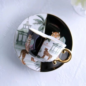 Ensemble de tasses à thé en céramique, style européen de luxe, en porcelaine, expresso, café, tigre, peinture irrégulière, ensemble de tasses à thé de l'après-midi européen - Product Image 5