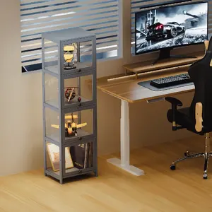 ארון תצוגה 4 שכבות עם דלת הפוך, ארון <span class=keywords><strong>curio</strong></span> אפור עבור אוסף ראווה & מדף ספרים - Product Image 4