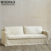 WISEMAX – meubles de salon, meubles de salon, ancien design, tissu de lin, canapé 2 places, remplissage de plumes blanches, canapé d'angle pour la maison