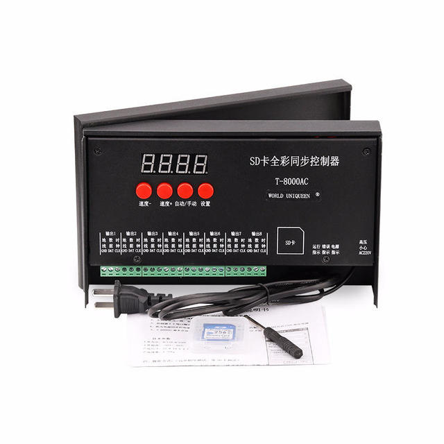Full Color T-8000AC T8000AC SD Card Controller for WS2801 WS2811 8192 Pixels Waterproof Programmable Digital Controller 110-240V