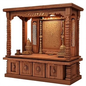 Templo de madera de teca de diseño moderno para oficina Templos de Pooja de gran tamaño en madera de teca para la venta Templo de madera de teca de gran tamaño de diseñador - Product Image 2