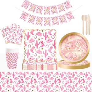 Juego de Vajilla Personalizado DAMAI con Temática de Vaquera Rosa para Fiestas Infantiles, Platos de Papel de Vaquero para Decoración de Fiestas de Cumpleaños - Product Image 2