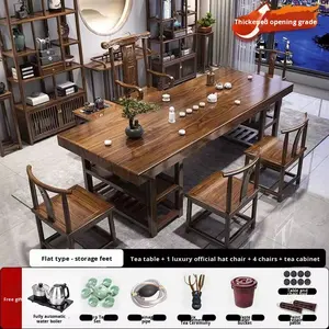 Table à thé rectangulaire haut de gamme en bois <span class=keywords><strong>massif</strong></span>, style chinois moderne, avec chaises, style plat, un ensemble avec tiroir pour usage domestique - Product Image 6