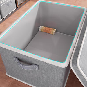 Boîte de rangement rectangulaire en tissu pour vêtements et couettes, pliable avec poignées, couleur unie grise, 700g, type autoportant - Product Image 5