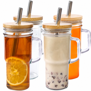 Gobelet en verre Mason de 24 oz avec poignée, couvercle en bambou, paille en acier inoxydable, ensemble de gobelets réutilisables - Product Image 2