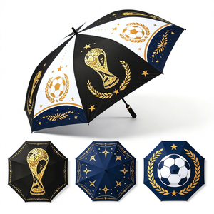 Parapluie de golf personnalisé de style sportif, extra large, à ouverture automatique, imperméable et coupe-vent, avec impression intégrale de football et logo - Product Image 2