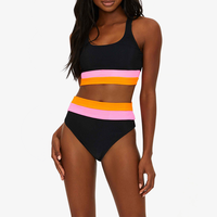 Ensemble de bikinis triangle taille haute à bretelles épaisses et fixes, en tissu côtelé rayé color block, écologique, pour femmes actives 2